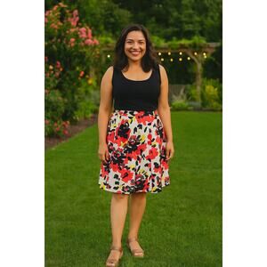 Lane Bryant Floral Print Flare Skirt Womens Size 28 Side Zip Office Event